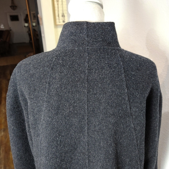 EILEEN FISHER CHARCOAL LIGHTWEIGHT STAND-UP COLLAR WOOL MID LENGTH COAT SZ SMALL - Picture 10 of 14